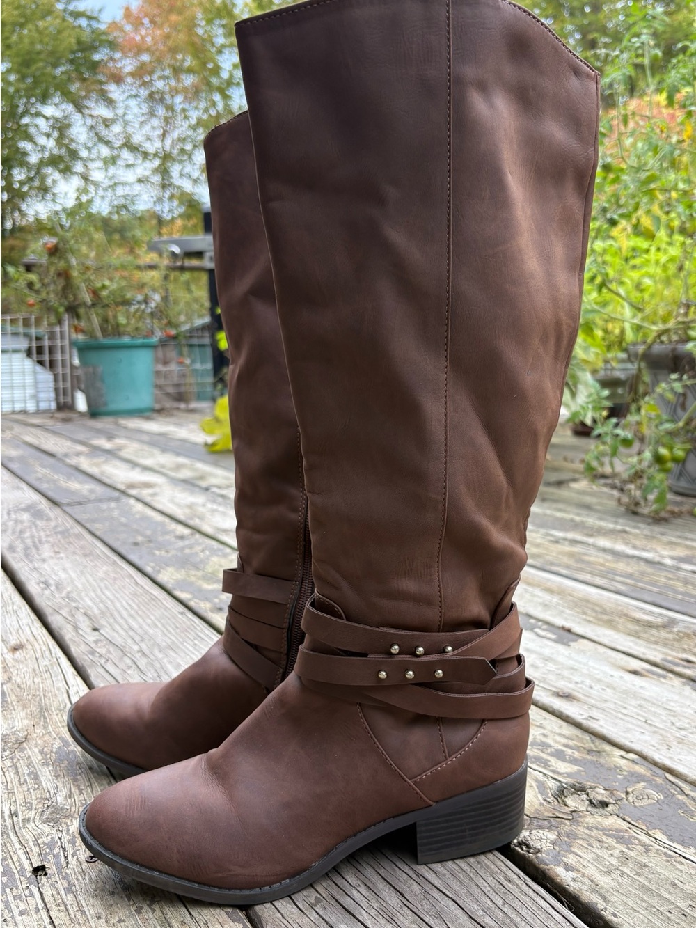 Material Girl Women's Brown Knee-High Riding Boots 8.5